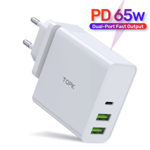 Сетевое зарядное устройство Topk 65W Type-C/PD, 2xUSB Quick Charge 2.0 White (TK306P-WT) лучшая модель в Житомире