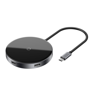 Бездротовий зарядний пристрій Baseus Circular Mirror + USB Hub Type-C для USB3.0*1 + USB2.0*3 + Type-C PD Deep Gray (WXJMY-0G) краща модель в Житомирі