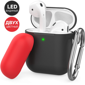 Двоколірний Силіконовий чохол AhaStyle з карабіном для Apple AirPods Black red (AHA-01460-BBR) в Житомирі