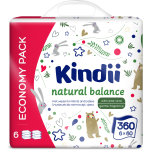 Влажные салфетки для младенцев и детей Kindii Natural Balance 6х60 шт (5900095029137) ТОП в Житомире