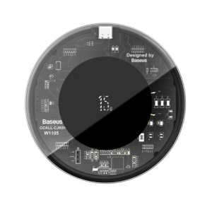 Тонкая алюминиевая беспроводная зарядка из закаленного стекла (прозрачная) Baseus Simple Wireless Charger на 15W (Type-C) Черная лучшая модель в Житомире