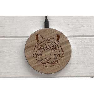 Быстрая беспроводная деревянная зарядка SkinWood White Fast Charge tiger