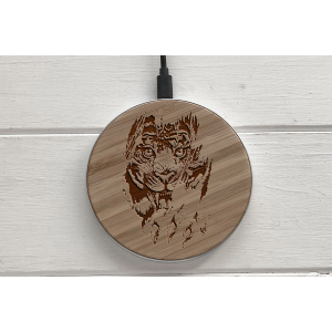 Быстрая беспроводная деревянная зарядка SkinWood White Fast Charge Tiger2