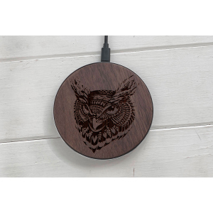 Быстрая беспроводная деревянная зарядка SkinWood Black Fast Charge owl в Житомире