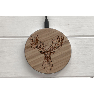 Быстрая беспроводная деревянная зарядка SkinWood White Fast Charge deer надежный