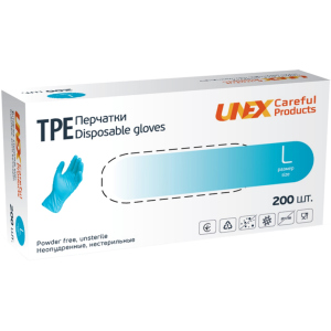 Рукавички TPE Unex Medical Products неопудрені нестерильні розміри L 200 шт. - 100 пар Блакитні (77-47-1) в Житомирі