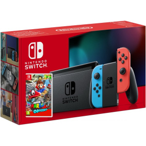 Nintendo Switch Neon Blue-Red (Upgraded version) + Гра Super Mario Odyssey (російська версія) краща модель в Житомирі