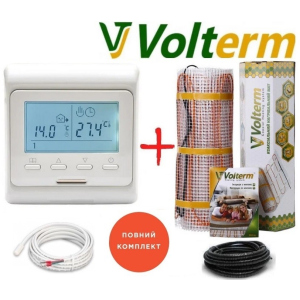 Кабельний мат Volterm Hot Mat 1,3м²/210Вт/ 180Вт/м² тепла підлога електрична під плитку з програмованим терморегулятором E51 ТОП в Житомирі