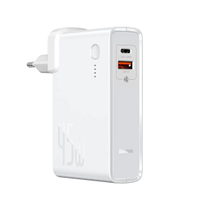 Зарядное устройство 2 в 1 Baseus Quick Charger & Power Bank GaN Charger USB and USB-C 45W 10000 mAh - White / Белый надежный