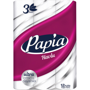 Бумажные полотенца Papia 3 слоя 12 рулонов (8690536011001) в Житомире
