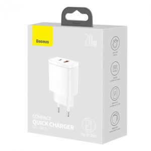 Зарядное устройство Baseus Compact 20W, 3А USB/Type-C white надежный