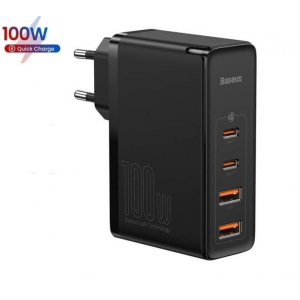 Зарядное устройство Baseus GaN2 Pro 100W |2xUSB/2xType-C, 5A| + кабель USB-C 100W black лучшая модель в Житомире