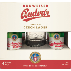 Подарунковий набір пиво Budweiser світле відфільтроване 5% 0.5 л x 4 шт. + кухоль 0.5 л (8594403707380) ТОП в Житомирі