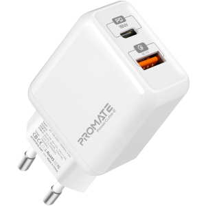 Сетевое зарядное устройство Promate PowerCube-2 18 Вт Type-C PD + USB QC 3.0 White (powercube-2.white) ТОП в Житомире