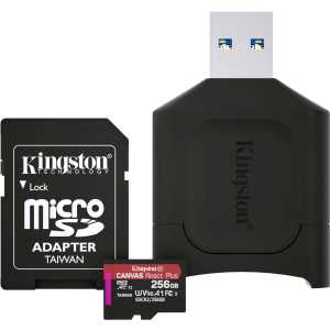 Kingston MicroSDXC 256GB Canvas React Plus Class 10 UHS-II U3 ​​​​V90 A1 + адаптер SD + USB-кардрідер (MLPMR2/256GB) в Житомирі