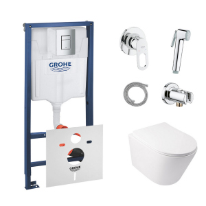 Комплект инсталляция Grohe Rapid SL 38772001 + унитаз с сиденьем Qtap Swan QT16335178W + набор для гигиенического душа со смесителем Grohe BauLoop 111042 ТОП в Житомире