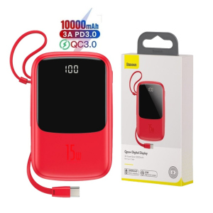 Павербанк Baseus 15W Q Pow Display Fast Charge 10000mAh + кабель Type-C для/iPad/Samsung/Xiaomi/Huawei/iPhone red