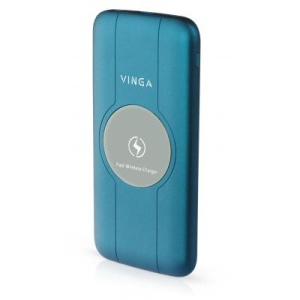 Батарея універсальна Vinga 10000 mAh Wireless QC3.0 PD soft touch blue