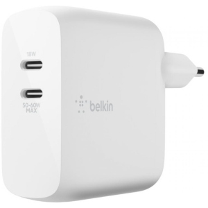 Зарядний пристрій Belkin GAN (50+18W) Dual USB-С, white надійний