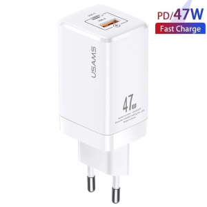 Зарядное устройство Usams 47W GaN PD Quick Charger (Type-С+USB) для MacBook/iPad/iPhone/Android white ТОП в Житомире