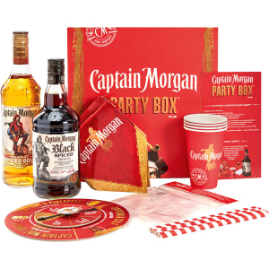 Набор Captain Morgan Party Box с наполнением Ромовый напиток Captain Morgan Spiced Gold 0.7 л 35% + Ромовый напиток Captain Morgan Spiced Black 0.7 л 40% (4820178651059) ТОП в Житомире