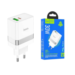 Зарядное устройство Hoco 30W 2in1 для iPhone 11/12/13/iPad/Samsung/Huawei/Xiaomi white надежный