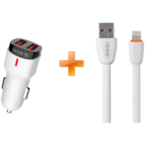 Автомобільний зарядний пристрій Vidvie CC06 2USB 2.4A + Lightning cable White ТОП в Житомирі