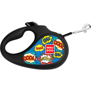 Повідець-рулетка для собак Collar WAUDOG R-leash, малюнок "ВАУ", XS, до 12 кг, 3 м, світловідбивна стрічка (8123-0087-01) в Житомирі