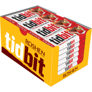 Упаковка шоколадних батончиків Roshen TidBit з начинкою Полунично-йогуртовий тарт 50 г х 28 шт (4823077630521) краща модель в Житомирі