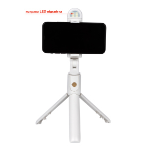 Селфі-монопод з підсвічуванням APEXEL LED Selfie Stick K10-S white в Житомирі