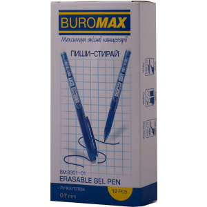 Набір гелевих ручок Buromax Erase Slim Пиши-прай 0.7 мм Синій корпус 12 шт (BM.8301-01) краща модель в Житомирі