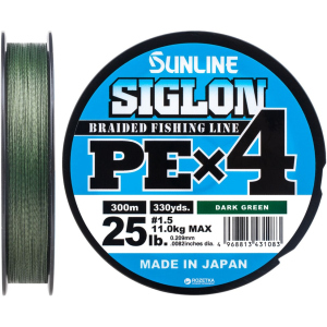 Шнур Sunline Siglon PE х4 300 м # 1.5/0.209 мм 11 кг Темно-зелений (16580948) в Житомирі