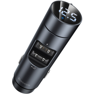 Зарядний пристрій Baseus Energy Column Bluetooth FM Launcher 3.1 A 2 USB Metal grey (CCNLZ-0G) краща модель в Житомирі