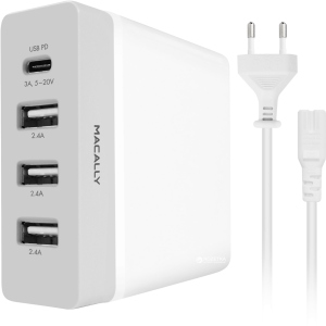 хорошая модель Сетевое зарядное устройство Macally с USB-C портом и тремя USB портами White (HOME72UC-EU)