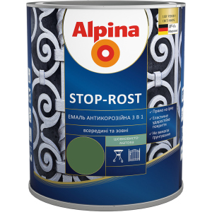 Емаль Alpina Stop-Rost 3 в 1 Ral 6002 Шовковисто-матова 0.75 л Зелена (948103639) в Житомирі