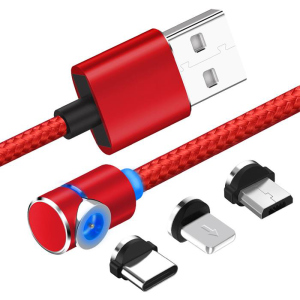 Магнитный кабель USB XoKo SC-370 Magneto Game Red 3 в 1 - Lightning, Micro USB, Type-C 1 м (SC-370MGNT-RD) надежный