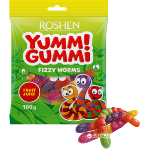 Упаковка цукерок Roshen желейних Yummi Gummi Worms 100 г х 22 шт (4823077622182) ТОП в Житомирі