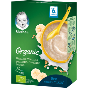 Упаковка дитячої каші Gerber Organic суха молочна швидкорозчинна органічна Пшенично-вівсяна з бананом з 6 місяців 240 г х 9 шт (7613036531504) в Житомирі