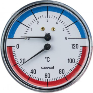 хороша модель Термоманометр для опалення Cewal 4 бар 120 °C (D 80 мм.) фронтальний (91558400)