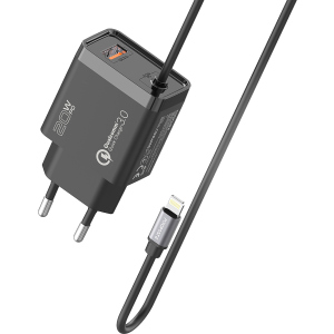 Мережевий зарядний пристрій Promate iCharge-PDQC3 20Вт PD Lightning connector+USB QC3.0 Black (icharge-pdqc3.black) в Житомирі