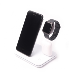 купить Беспроводная зарядка док-станция Grand 3в1 подставка для iPhone/Apple Watch/AirPods White белая