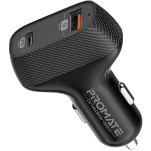 Автомобільний зарядний пристрій Promate DriveGear-33W PD USB-C + QC 3.0 USB-A Black (drivegear-33w.black) краща модель в Житомирі