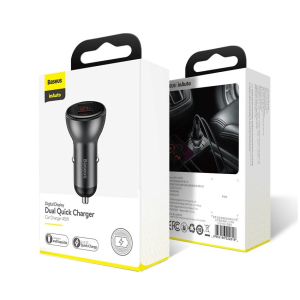 Автомобільне зарядне Baseus Digital Display Dual SCP Quick Charge Car Charger 45W 5A з вольтметром краща модель в Житомирі