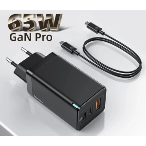 Зарядное устройство Baseus GaN 2 PRO Quick Charger 65W (2 Type-С+USB) + кабель USB-C 100W для MacBook/iPad/iPhone/Android в Житомире