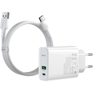 Зарядний пристрій Baseus Speed ​​PPS QC C+A 30W VOOC Edition White+Flash Cable White (TZCCFS-H02) ТОП в Житомирі