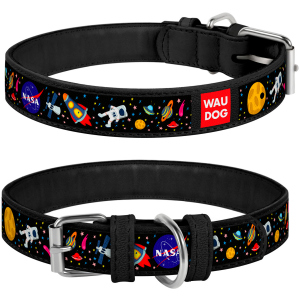 Нашийник для собак шкіряний Collar WAUDOG Design з QR паспортом, малюнок "NASA", XL, Ш 35 мм, Дл 46-60 см (0035-0047-01) надійний