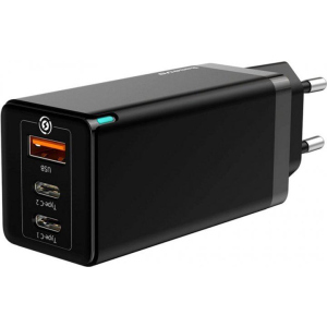 Зарядное устройство Baseus GaN Quick Travel Charger 65W (2 Type-C + 1 USB) Black (CCGAN-B01) ТОП в Житомире