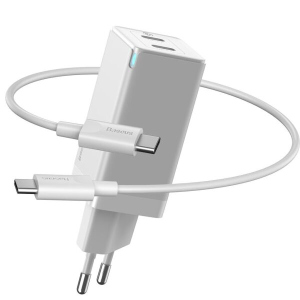 Сетевое зарядное устройство Baseus GaN2 Quick Charger 45W + кабель (CCGAN-M02) - White