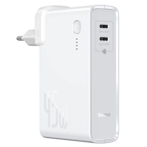 СЗУ + Power Bank 2in1 Baseus GaN QC (2 Type-C/45W) 10 000 mAh Білий в Житомирі