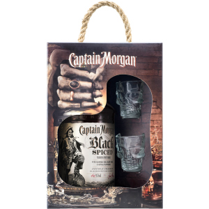 Ромовый напиток Captain Morgan Spiced Black 1 л 40% + 2 рюмки (4820178650991) в Житомире